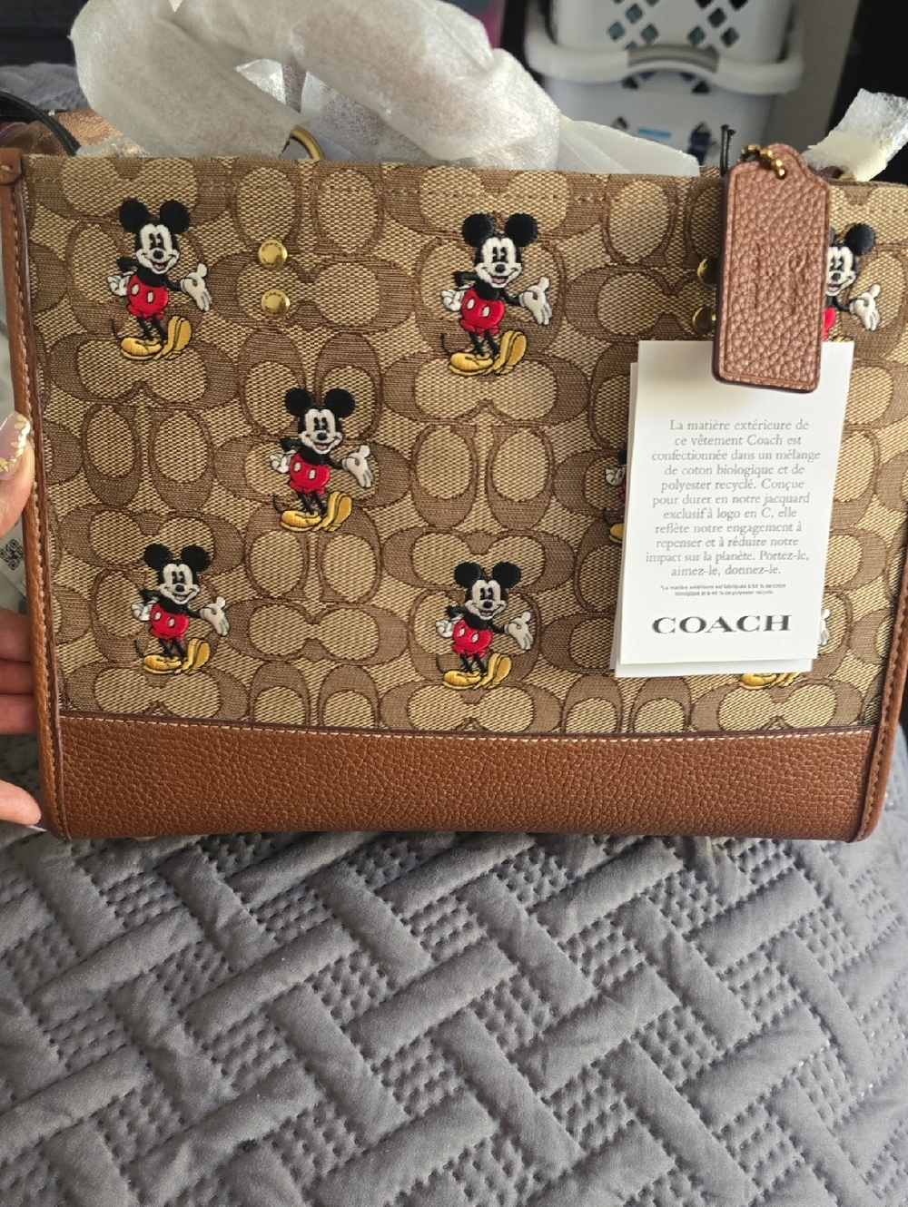 Coach Brown Signature Canvas Tote with Mickey Patch Motif - Picture 3 of 3
